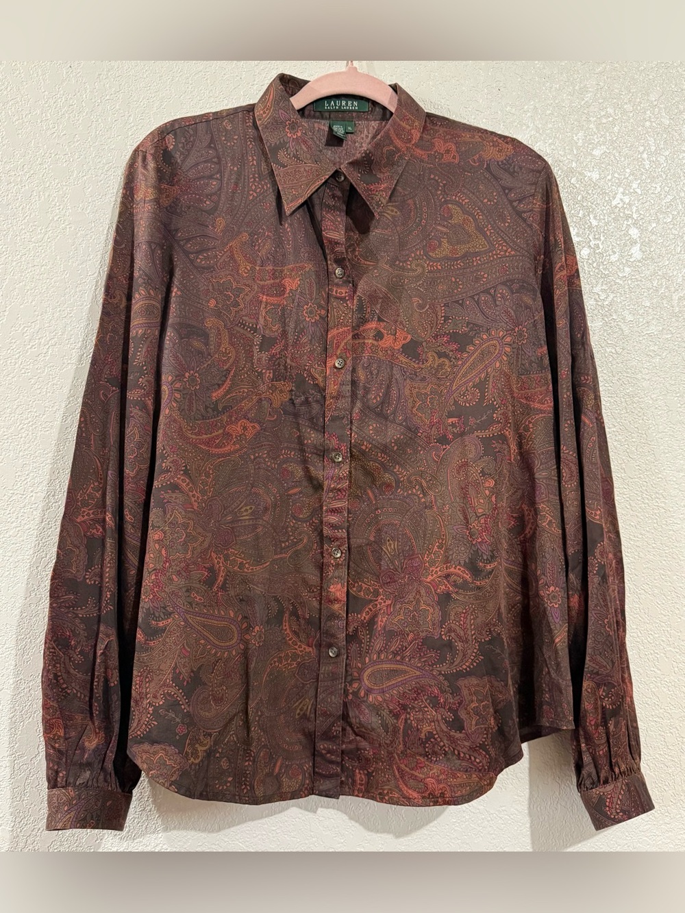 Lauren Ralph Lauren Brown Paisley Long-Sleeve Button-Down Shirt